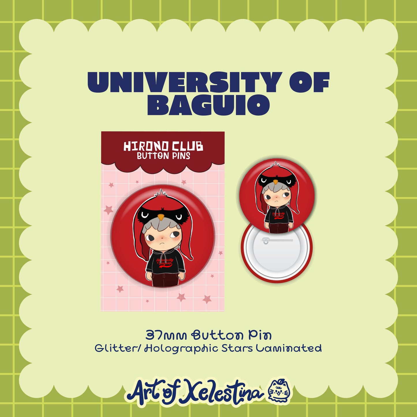 Hirono Inspired University Button Pins