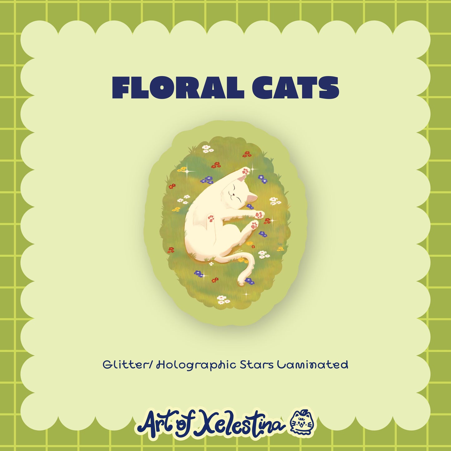 Waterproof Floral Cat Vinyl Stickers