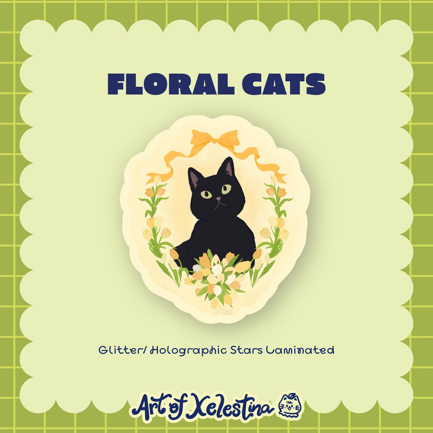Waterproof Floral Cat Vinyl Stickers