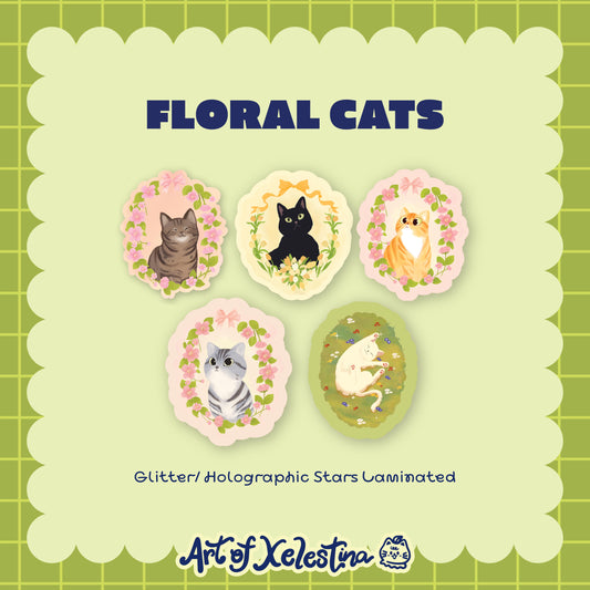 Waterproof Floral Cat Vinyl Stickers