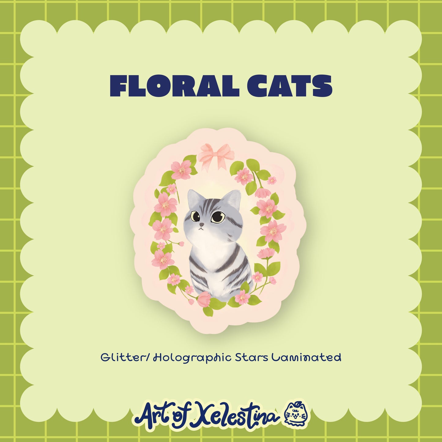 Waterproof Floral Cat Vinyl Stickers