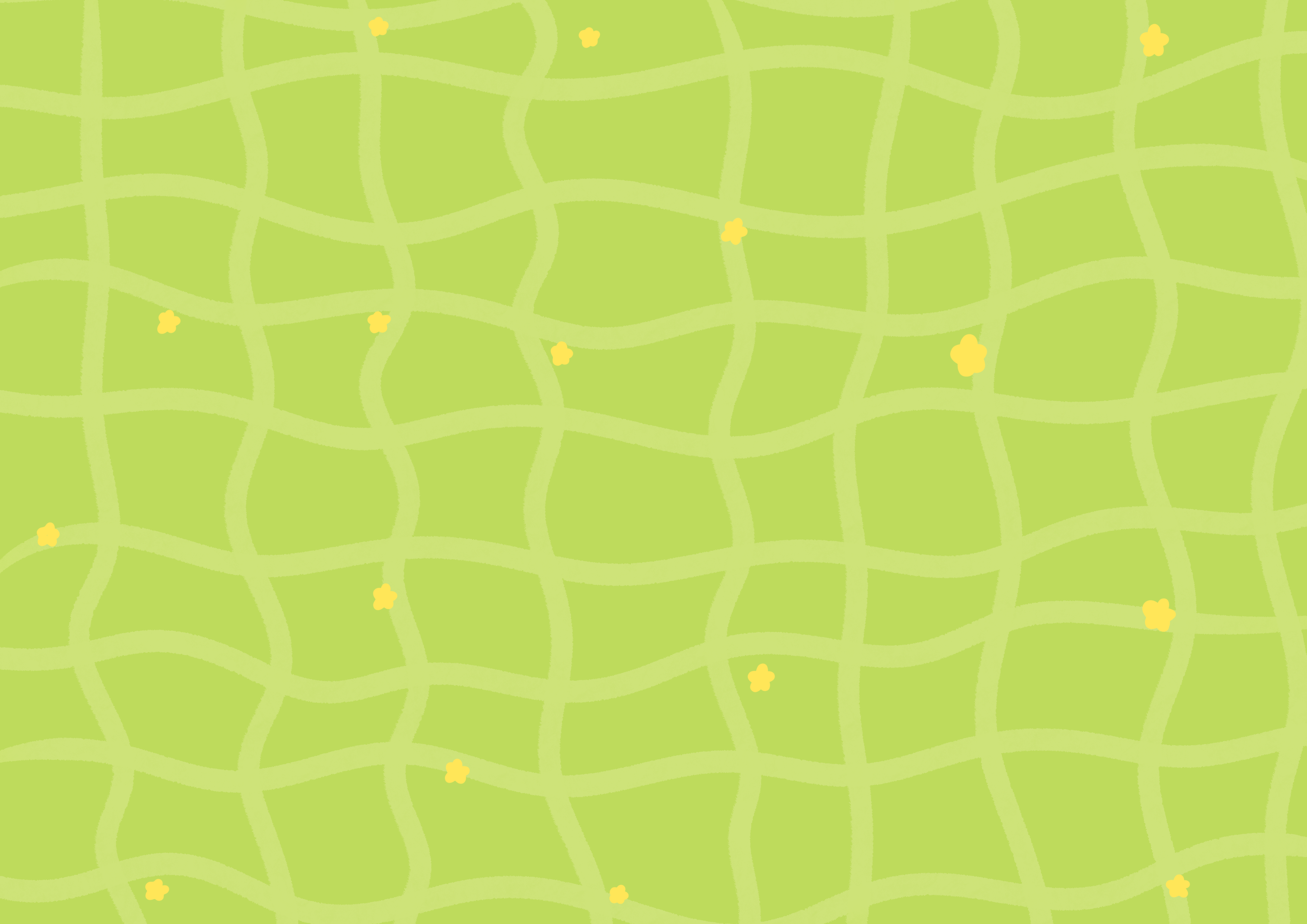 Wavy line pattern on a green background with small yellow dots.