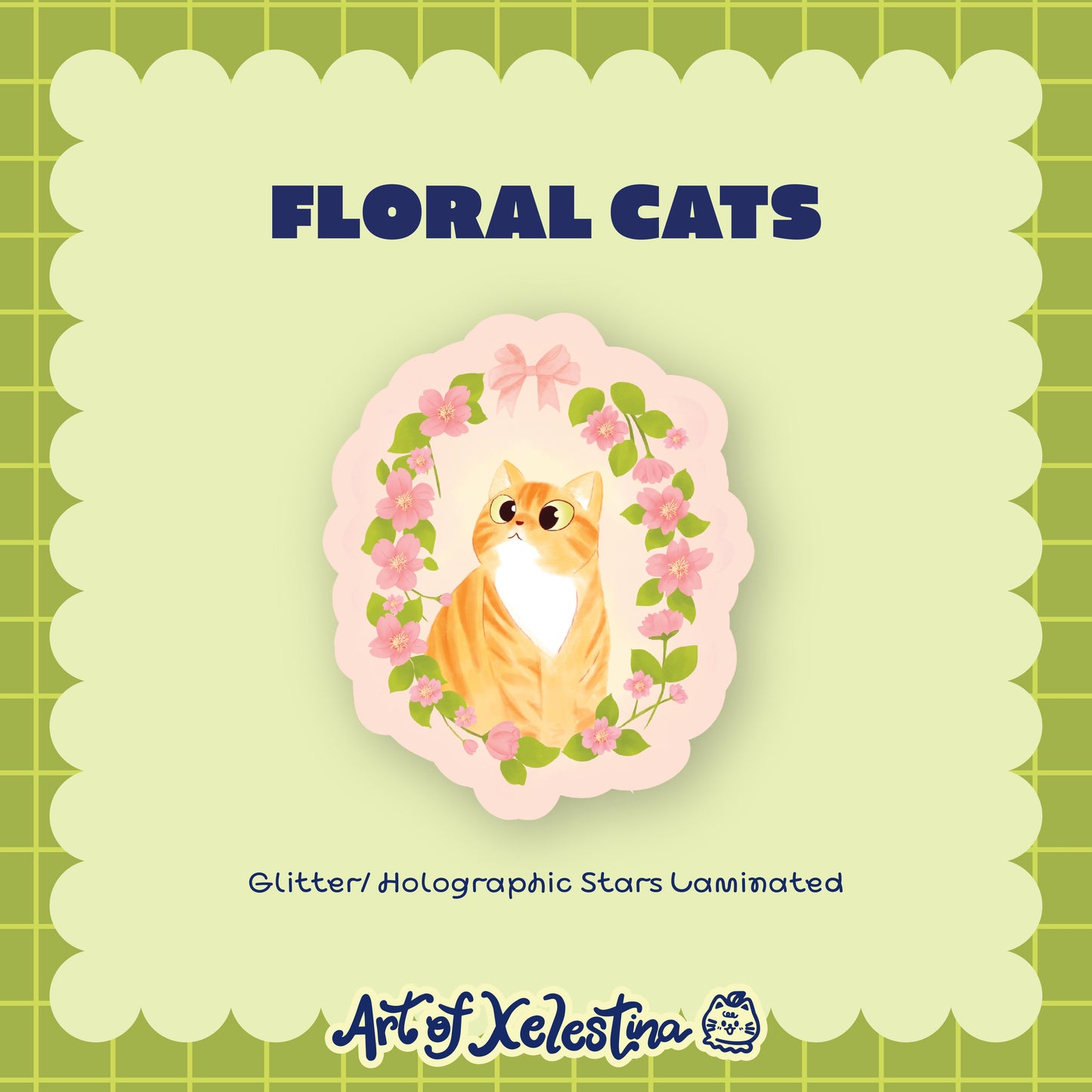 Waterproof Floral Cat Vinyl Stickers