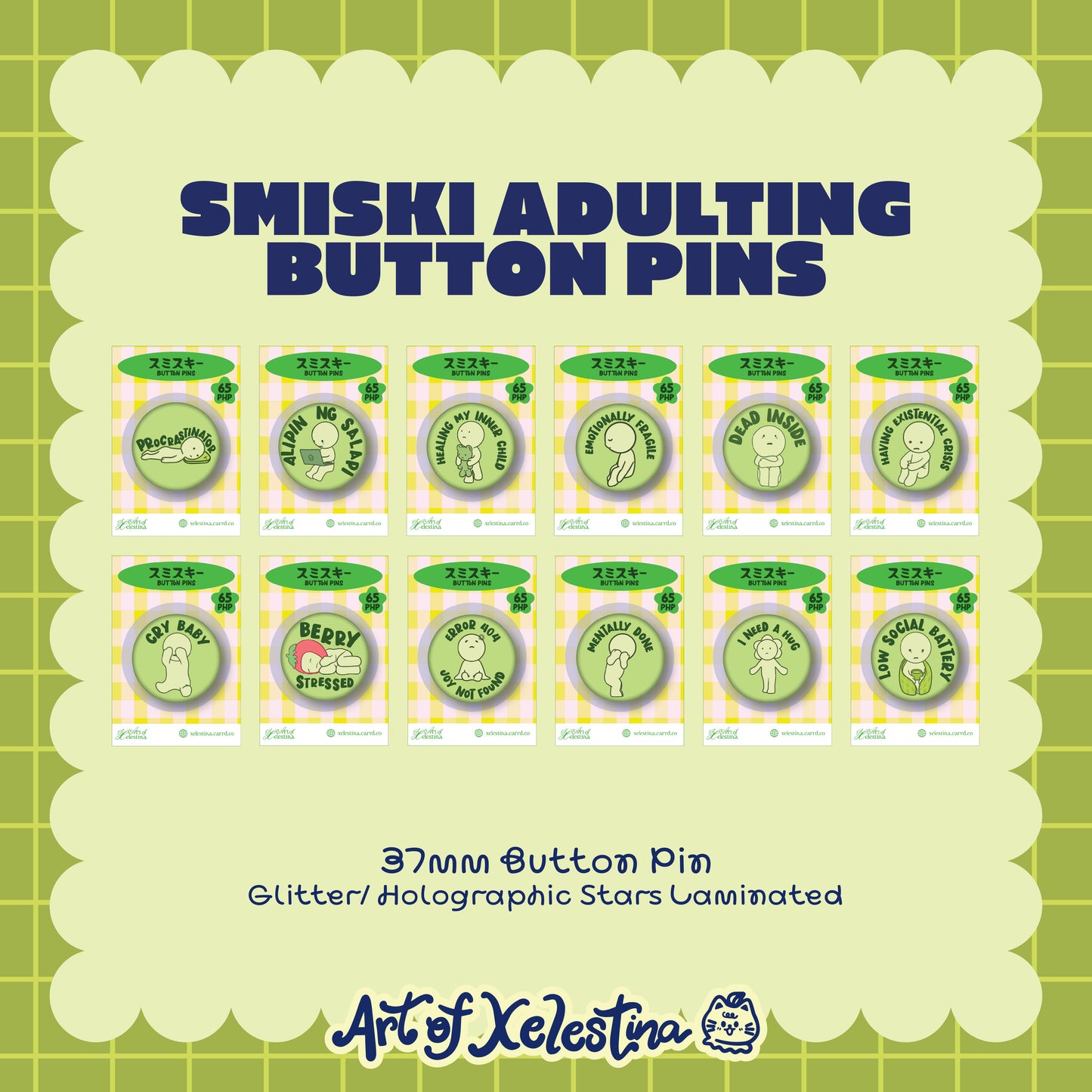 Smiski Adulting Button Pins