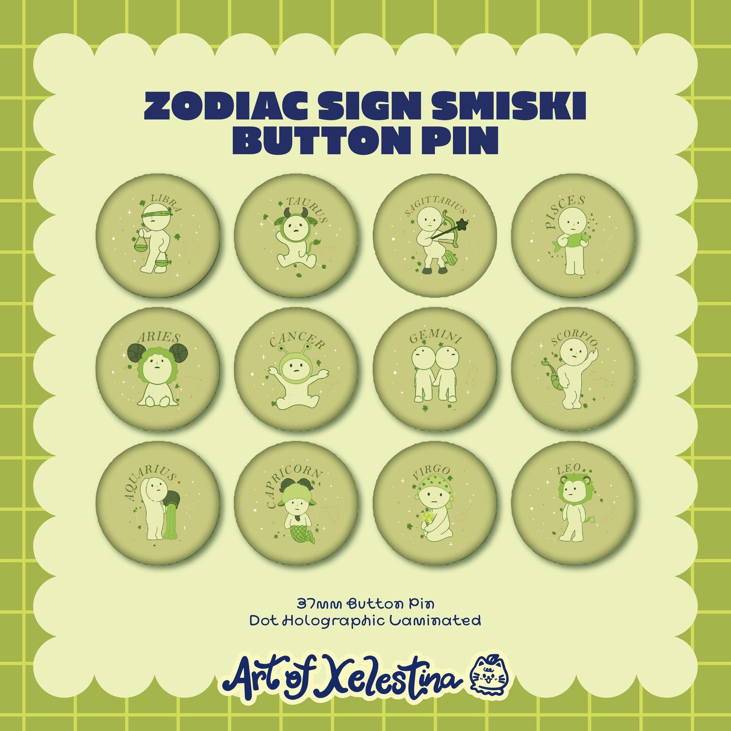 Smiski-Inspired Zodia Signs Button Pins