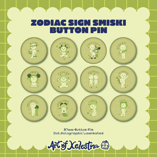 Smiski-Inspired Zodia Signs Button Pins